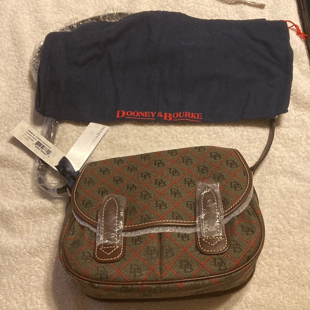 Dooney & Bourke Black and Red with Brown leather accent size Messenger Bag